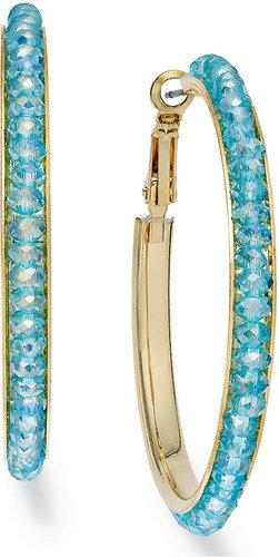 c.A.K.e. by Ali Khan Earrings, Gold Tone Turquoise Glass Bead Hoop