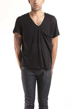 3.1 Phillip Lim Hand Rolled V-Neck Tee with Slouch Pocket in Black