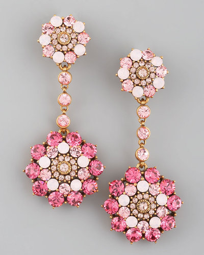 Oscar de la Renta Rhinestone Drop Earrings, Pink