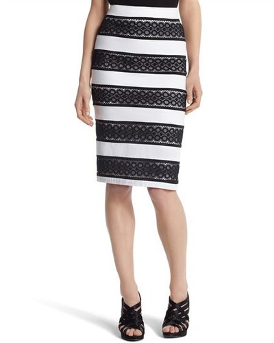 Geo-Lace Striped Pencil Skirt
