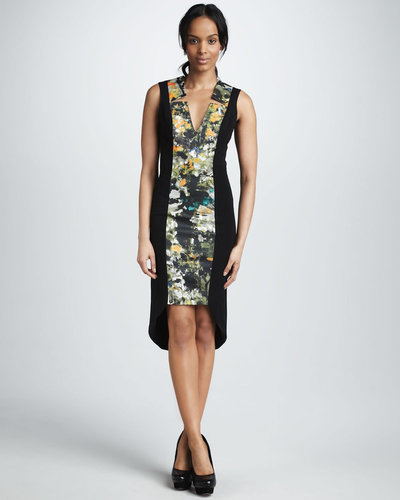 Black Halo Floral-Print High-Low Dress