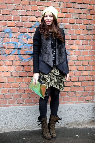 A furry jacket anchored these mismatched layers.
A furry jacket anchored these mismatched layers.