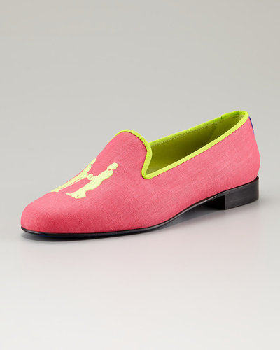 Hadleigh's Embroidered H Gentlemen Linen Loafer, Hot Pink