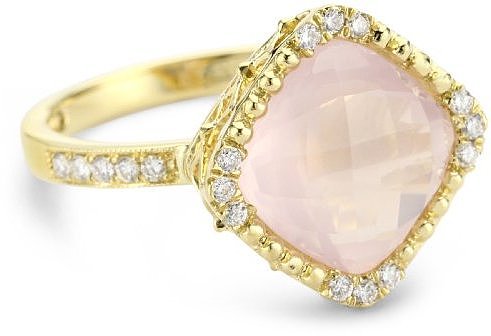 Katie Decker "Stackable" 18k Rose Quartz and Diamond Ring