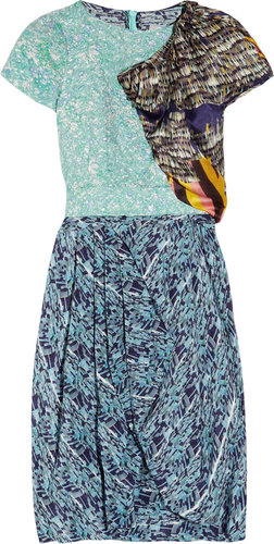 Michael van der Ham Embossed brocade and printed silk-satin dress