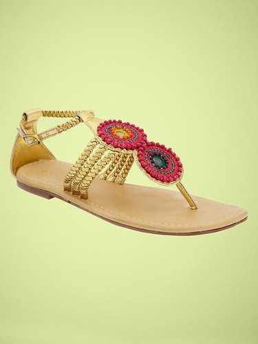 Circle beaded T-strap sandal
