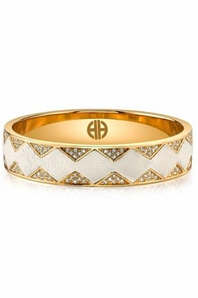 House of Harlow 1960 14KT Gold Crystal Pave Bangle with Cream Leather