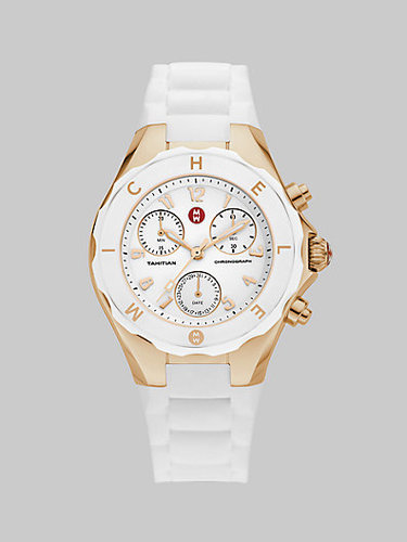 Michele Watches Tahitian Large Jelly Bean Chronograph Watch/White &Rose Gold