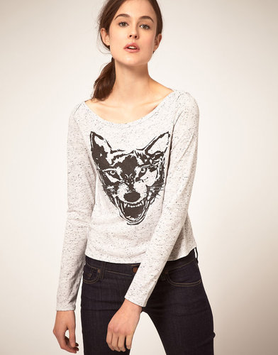Textile Elizabeth and James Tshirt Long Sleeve With Printed Wolf