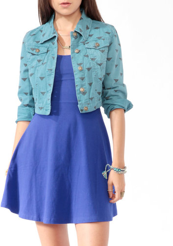 Forever 21 Cropped Ditsy Geo Denim Jacket