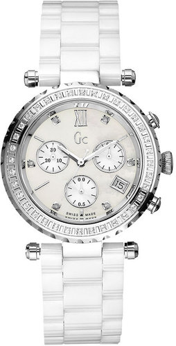 Gc Swiss Made Timepieces Watch, Women's Swiss Chronograph Diamond Bezel (1/2 ct. t.w.) White Ceramic Bracelet G01500M1