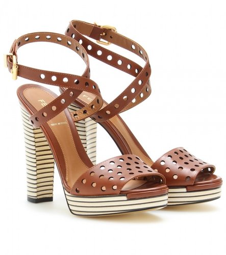 Fendi CUT-OUT LEATHER PLATFORM SANDALS