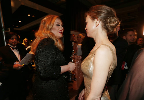 Adele and Renée Zellweger backstage at the 2013 Oscars.
Adele and Renée Zellweger backstage at the 2013 Oscars.