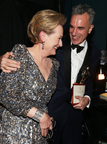 Meryl Streep and Daniel Day-Lewis backstage at the 2013 Oscars.
Meryl Streep and Daniel Day-Lewis backstage at the 2013 Oscars.