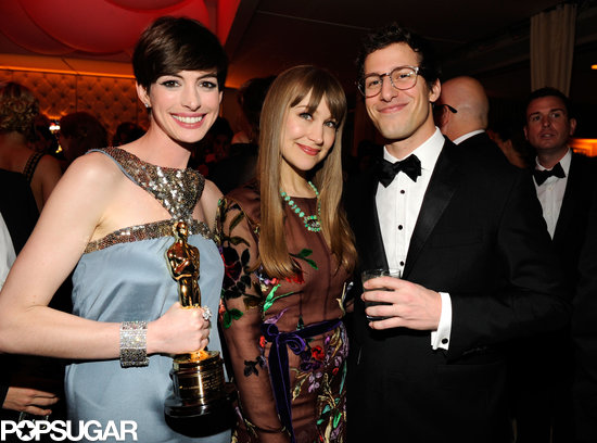 Andy Samberg met up with Anne Hathaway and Joanna Newsom at Vanity Fair's Oscar afterparty.
Andy Samberg met up with Anne Hathaway and Joanna Newsom at Vanity Fair's Oscar afterparty.