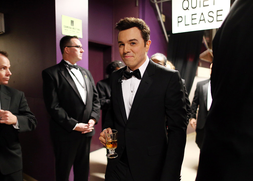 Seth MacFarlane had a beverage backstage at the Oscars.
Seth MacFarlane had a beverage backstage at the Oscars.
