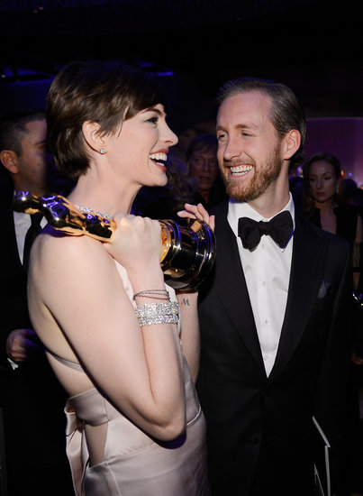 Anne Hathaway and her husband, Adam Shulman, had a laugh at the Governors Ball.
Anne Hathaway and her husband, Adam Shulman, had a laugh at the Governors Ball.