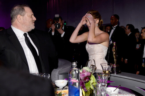 Jennifer Lawrence chatted with Harvey Weinstein at the Governors Ball.
Jennifer Lawrence chatted with Harvey Weinstein at the Governors Ball.