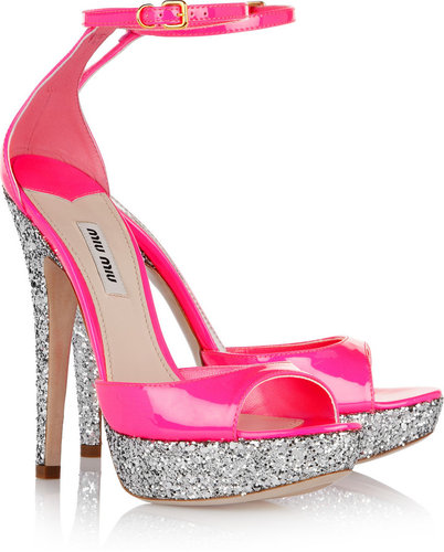 Miu Miu Glitter-finish patent-leather sandals
