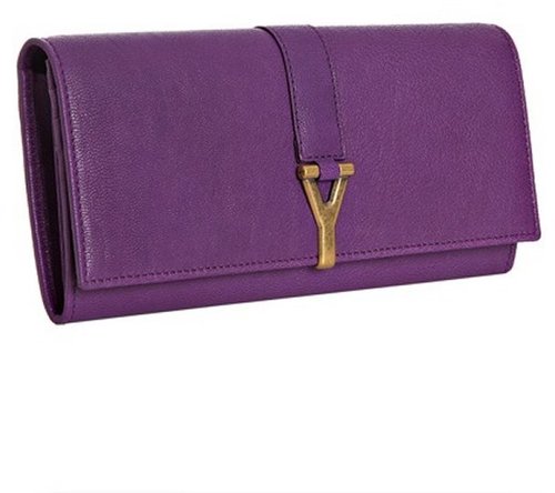 Yves Saint Laurent purple leather logo flap continental wallet