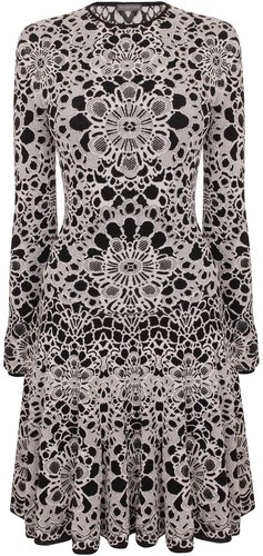 Flower Lace Jacquard Sleeved Mini-Dress