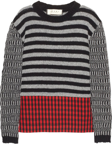 Marni Striped wool-blend and checked tweed sweater