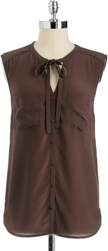 FRENCH CONNECTION Silk Tie-Front Sleeveless Blouse