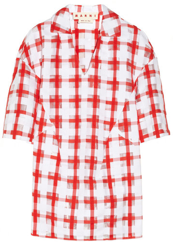 Marni Checked cotton-blend jacquard top