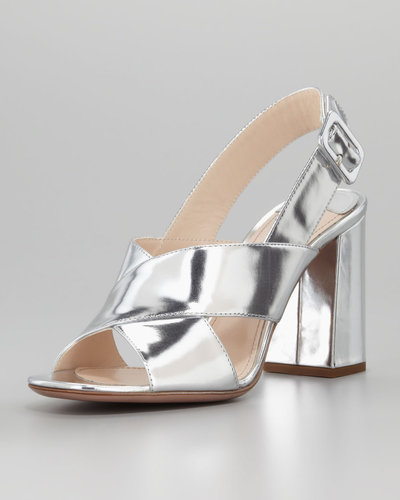 Prada Crisscross Halter Sandal, Silver