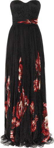 Alexander McQueen Floral-print pleated silk-chiffon gown