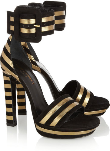 Saint Laurent Striped suede and metallic-leather sandals