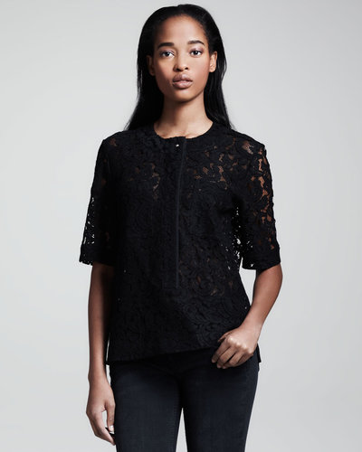 Victoria Beckham Denim Half-Sleeve Lace Shirt