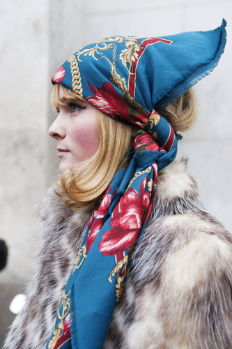 Protecting your hair from inclement weather is easy with a patterned scarf.
Protecting your hair from inclement weather is easy with a patterned scarf.