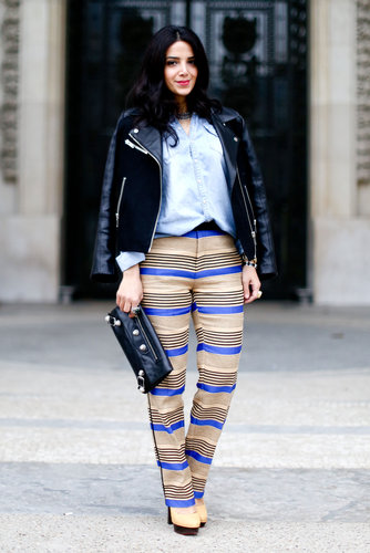 Statement trousers got tempered with a button-down and a leather jacket.
Statement trousers got tempered with a button-down and a leather jacket.