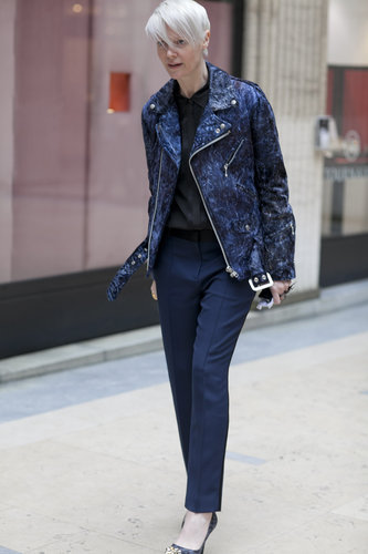 Kate Lanphear showed off a cool-girl moto jacket and trousers.
Kate Lanphear showed off a cool-girl moto jacket and trousers.