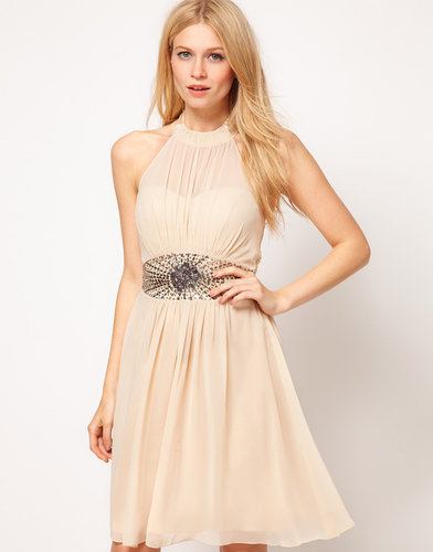 Little Mistress High Neck Embellished Waist Dress
