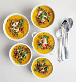 Spiced Carrot Soup With Roasted Chickpeas and Tahini Spiced Carrot Soup With Roasted Chickpeas and Tahini