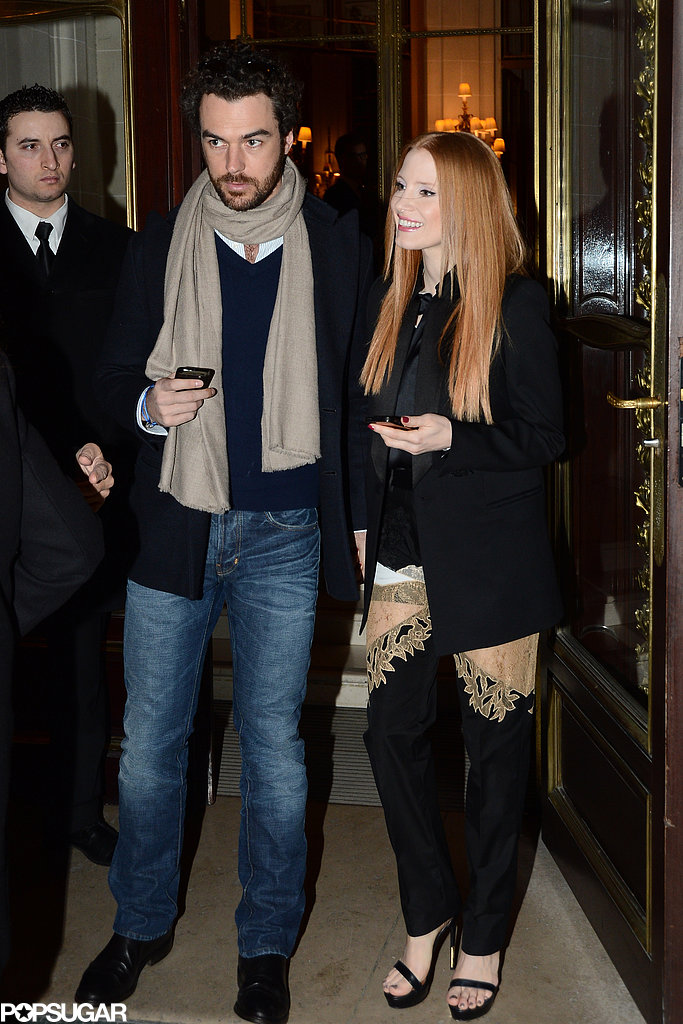 Jessica Chastain and Gian Luca Passi de Preposulo walked together in Paris. Jessica Chastain and Gian Luca Passi de Preposulo walked together in Paris.