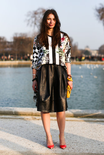 Leather and a statement sweatshirt had a sporty-chic effect.
Leather and a statement sweatshirt had a sporty-chic effect.