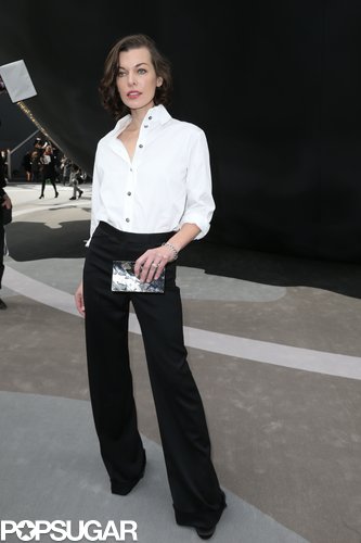 Milla Jovovich went for a black and white ensemble.
Milla Jovovich went for a black and white ensemble.