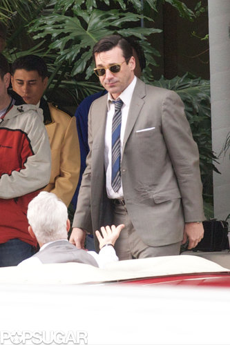 Jon Hamm Hitches a Ride With John Slattery on the Mad Men Set Jon Hamm Hitches a Ride With John Slattery on the Mad Men Set