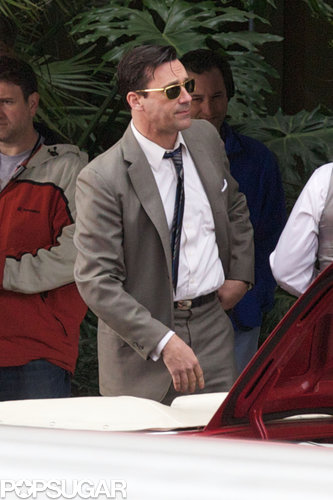 Jon Hamm Hitches a Ride With John Slattery on the Mad Men Set Jon Hamm Hitches a Ride With John Slattery on the Mad Men Set