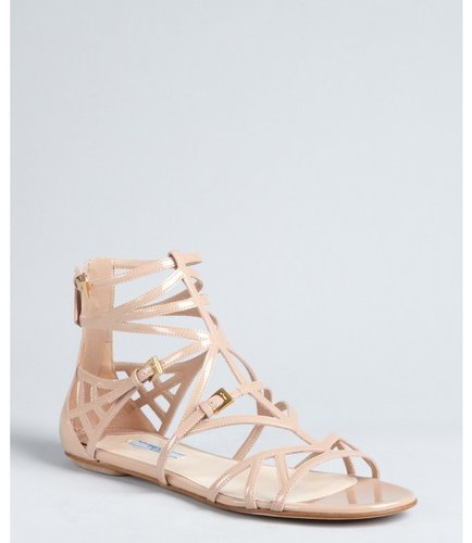 Prada nude patent leather cage sandals