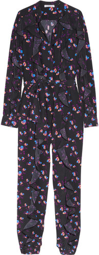 See by Chloé Printed ruffled satin-crepe jumpsuit