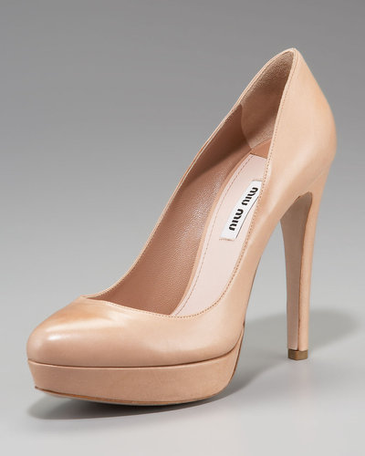 Miu Miu Leather Platform Pump, Nude