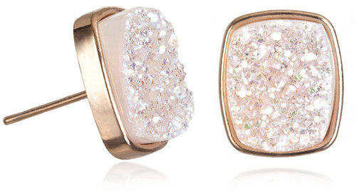 Dara Ettinger Alicia Halo Druzy Rectangle Studs, Rose Gold