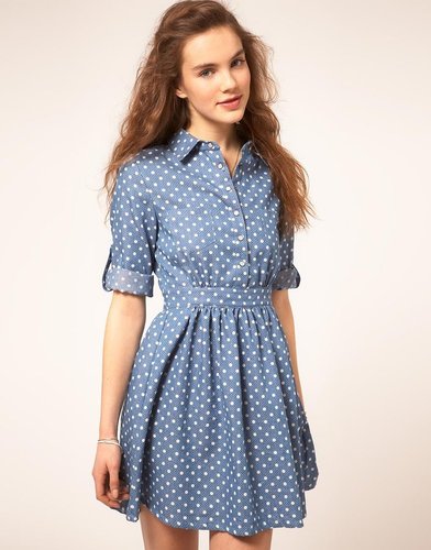 Sugarhill Boutique Denim Spot Dress With Cut Out Back