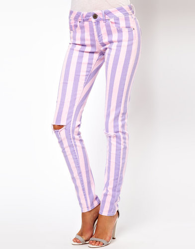 ASOS Elgin Skinny Jeans in Acid Wash Stripe with Rips