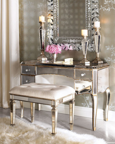 "Claudia" Mirrored Vanity & Vanity Seat