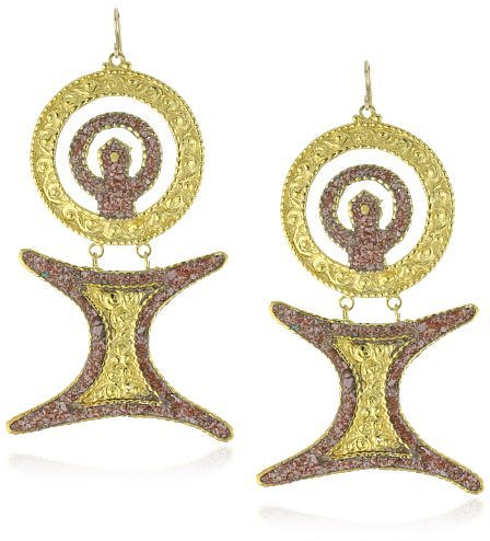Devon Leigh "Ethnic and Tribal" Intricate Coral and Gold Pendant Necklace Earrings